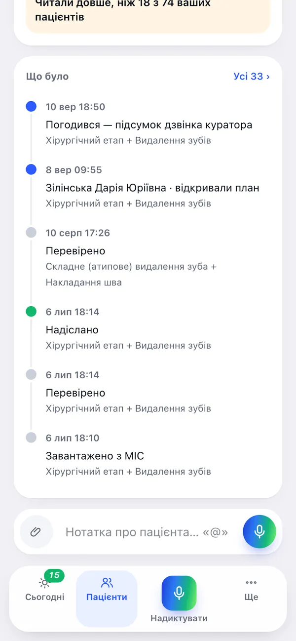 Історія пацієнта: погодився, відкривав план, надіслано